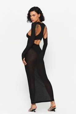 SOLADO Cut Out Mesh Long Sleeve Maxi Dress