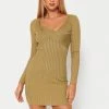 Solado Asymmetrical Neck Stripe Knitted Long Sleeve Mini Dress
