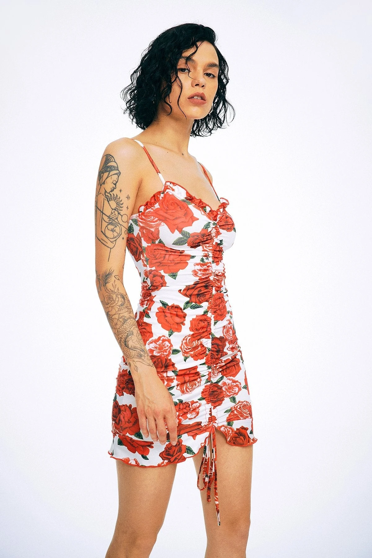 Solado Rose Print Drawstring Ruched Cami Dress 2 Solado Rose Print Drawstring Ruched Cami Dress - Image 2
