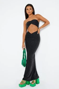 SOLADO Lurex Cut Out Bodycon Tube Maxi Dress