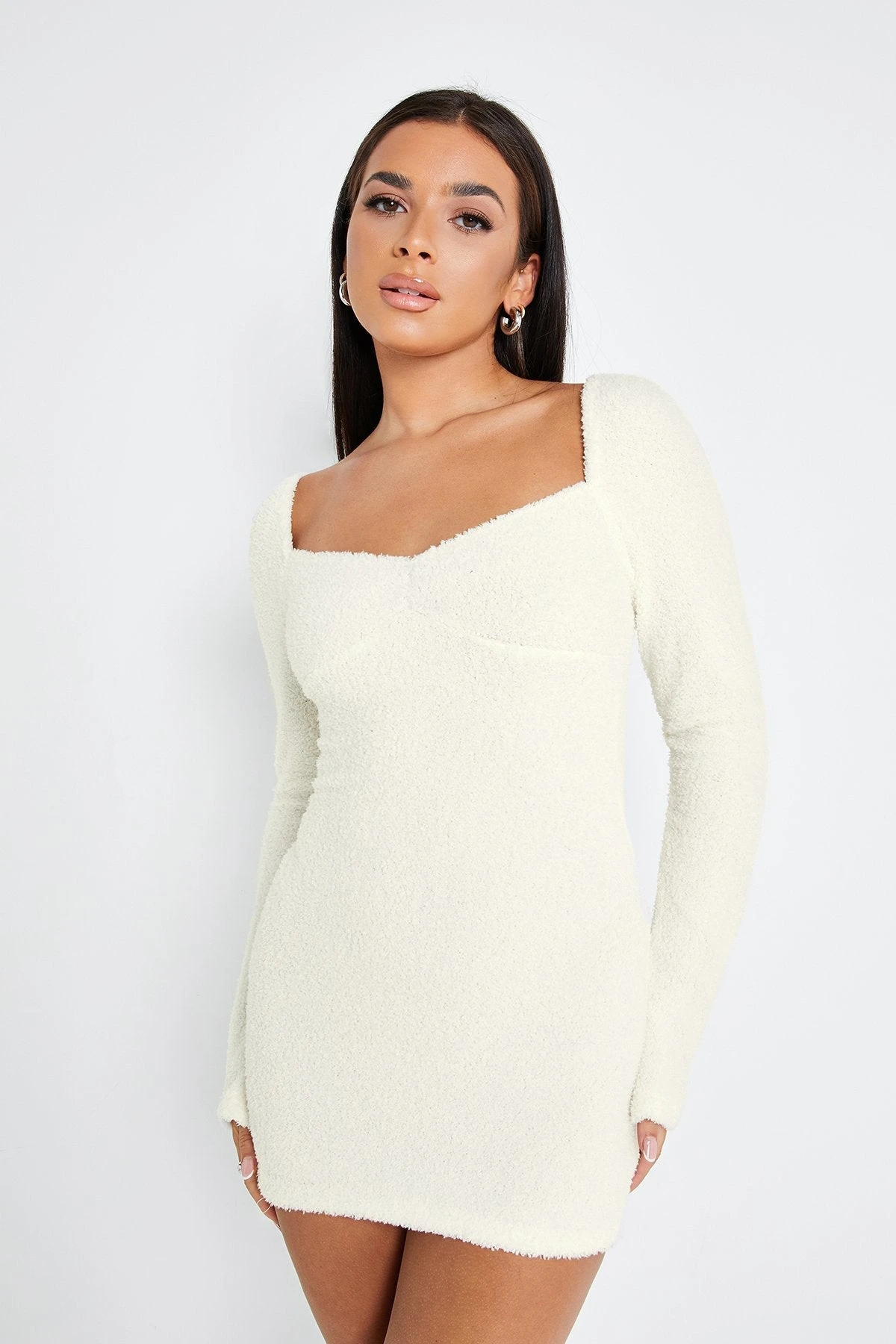SOLADO Square Neck Fluffy Cut Out Long Sleeve Mini Dress 1 SOLADO Square Neck Fluffy Cut Out Long Sleeve Mini Dress