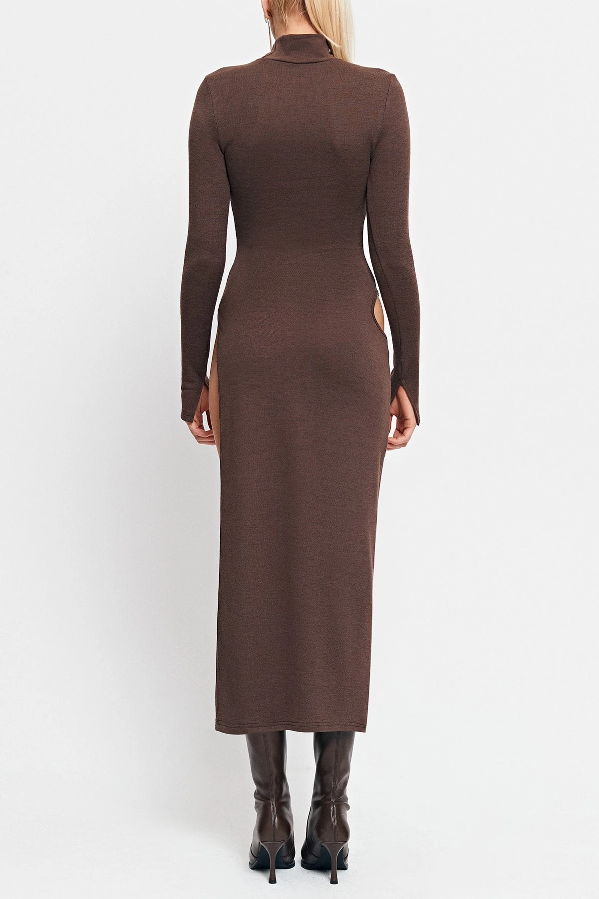 SOLADO High Neck Cut Out Split Hem Long Sleeve Midi Dress 7 SOLADO High Neck Cut Out Split Hem Long Sleeve Midi Dress - Image 7