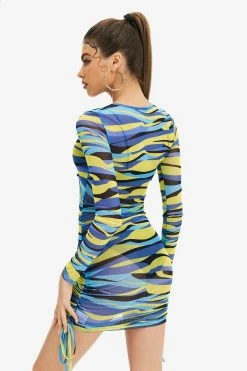 Alternative view of Solado Abstract Print Cut Out Mesh Long Sleeve Mini Dress Without Underwear