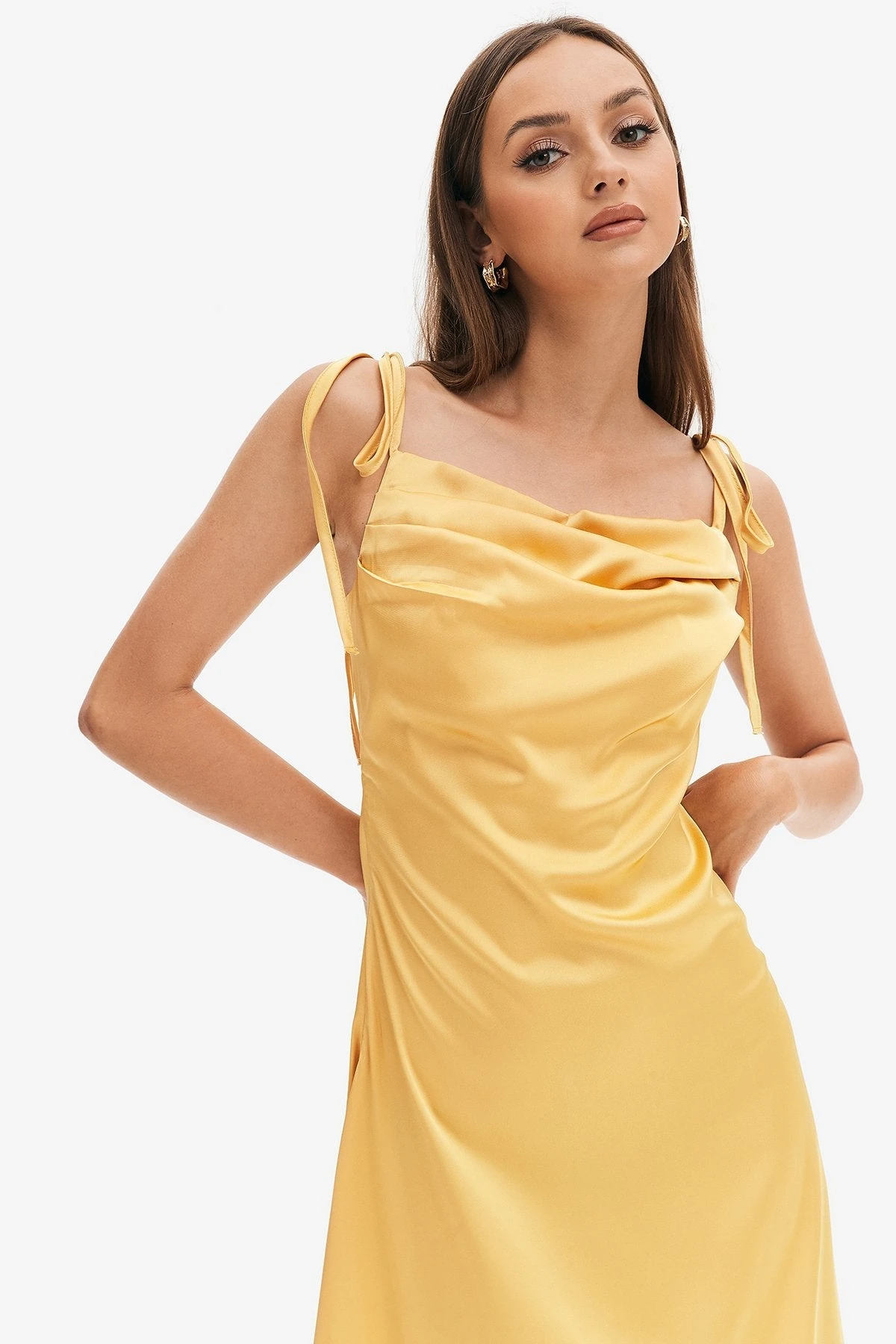 Solado Satin Draped Side Split Cowl Neck Midi Dress 3 Solado Satin Draped Side Split Cowl Neck Midi Dress - Image 3