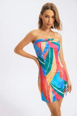Alternative view of Solado Abstract Print Split Hem Colorblock Tube Mini Dress