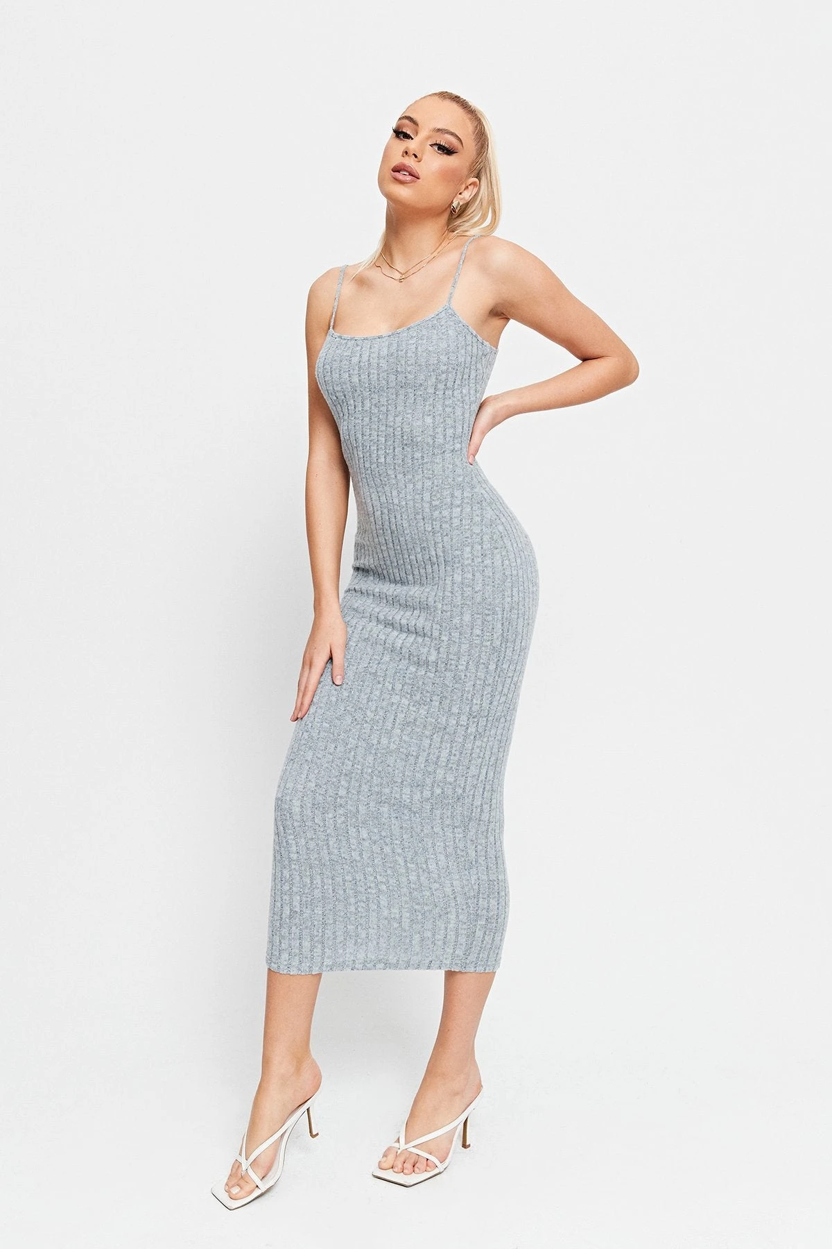 SOLADO Plunging Neck Stripe Knitted Mermaid Midi Dress 3 SOLADO Plunging Neck Stripe Knitted Mermaid Midi Dress - Image 3
