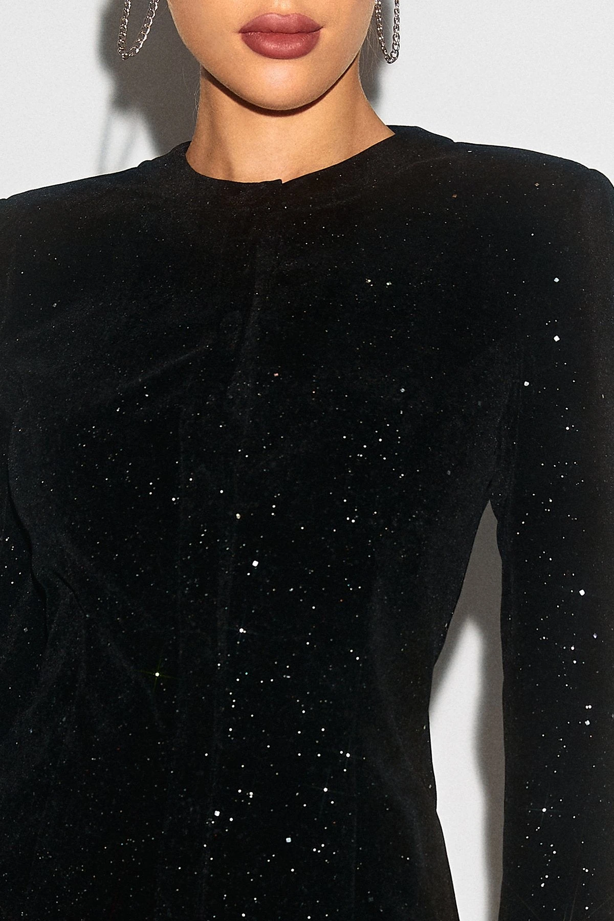 SOLADO Velvet Glitter Shoulder Pad Long Sleeve Mini Dress 3 SOLADO Velvet Glitter Shoulder Pad Long Sleeve Mini Dress - Image 3