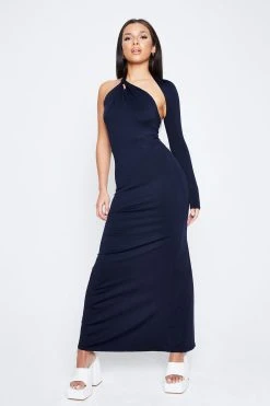 Alternative view of SOLADO Asymmetrical Neck One Sleeve Split Hem Maxi Dress
