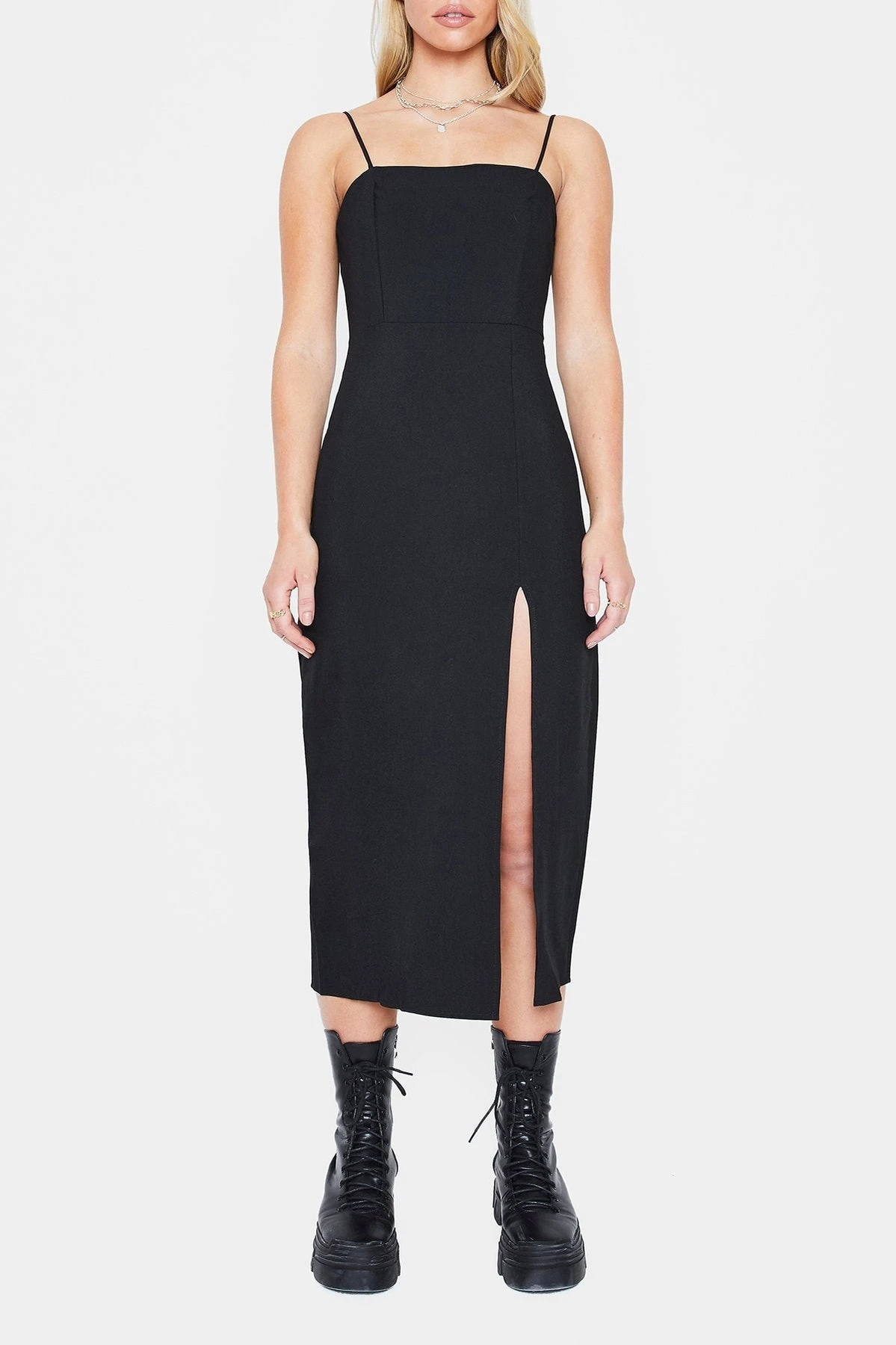 Solado Cinched Waist Split Hem Solid Midi Dress 6 Solado Cinched Waist Split Hem Solid Midi Dress - Image 6