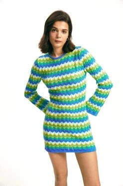 Alternative view of Solado Open Back Stripe Print Long Sleeve Knitted Sweater Dress