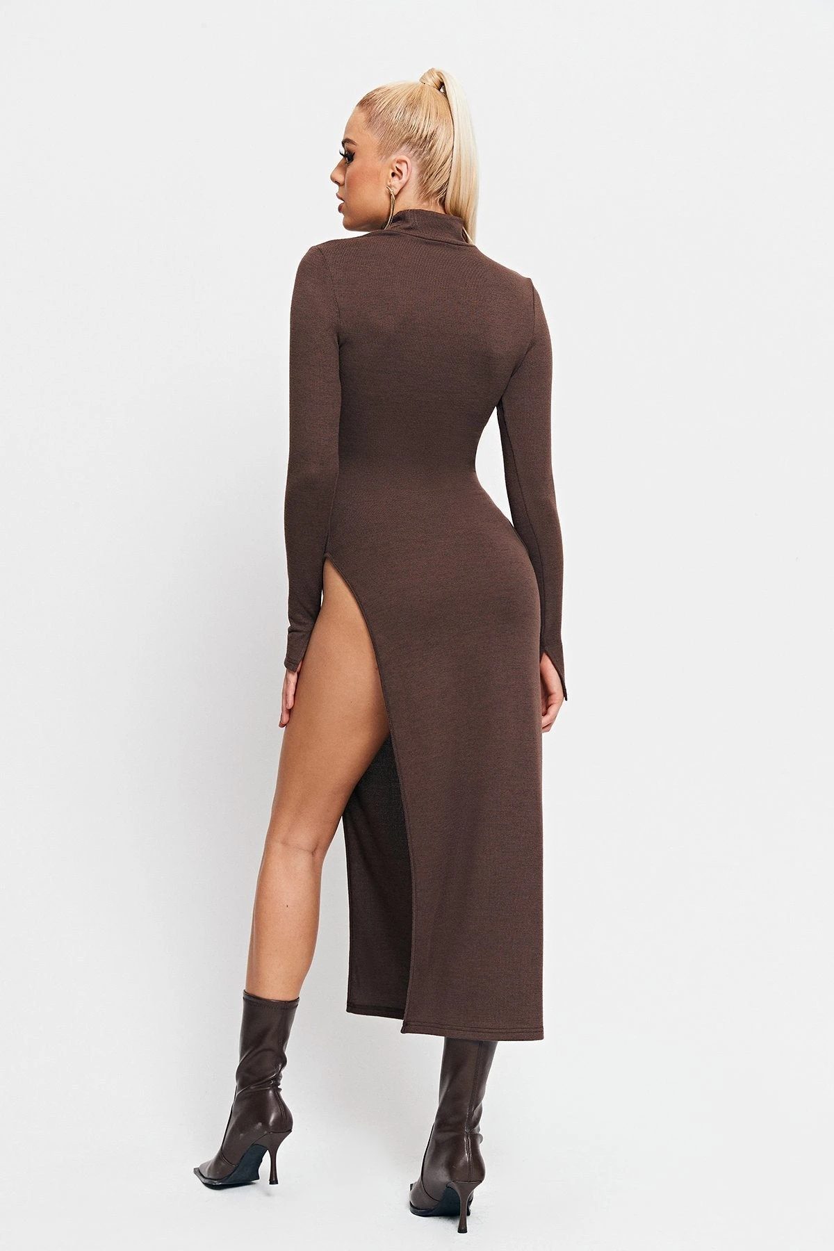 SOLADO High Neck Cut Out Split Hem Long Sleeve Midi Dress 5 SOLADO High Neck Cut Out Split Hem Long Sleeve Midi Dress - Image 5