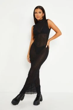 Alternative view of SOLADO Mock Neck Seam Detail Open Back Mesh Maxi Dress Without Underwear
