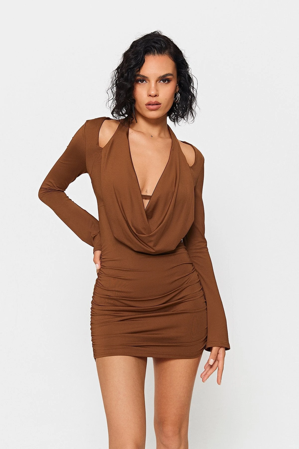 Solado Halter Neck Layered Bodycon Long Sleeve Mini Dress 1 Solado Halter Neck Layered Bodycon Long Sleeve Mini Dress