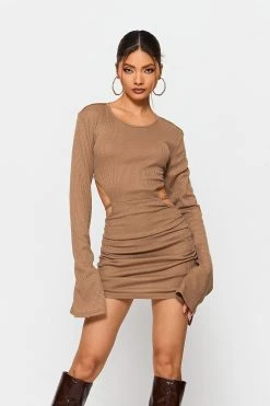 Alternative view of SOLADO Open Back Flared Sleeve Ruched Mini Dress