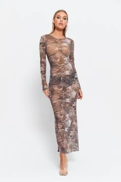 Alternative view of Solado Abstract Print Split Hem Mesh Long Sleeve Maxi Dress
