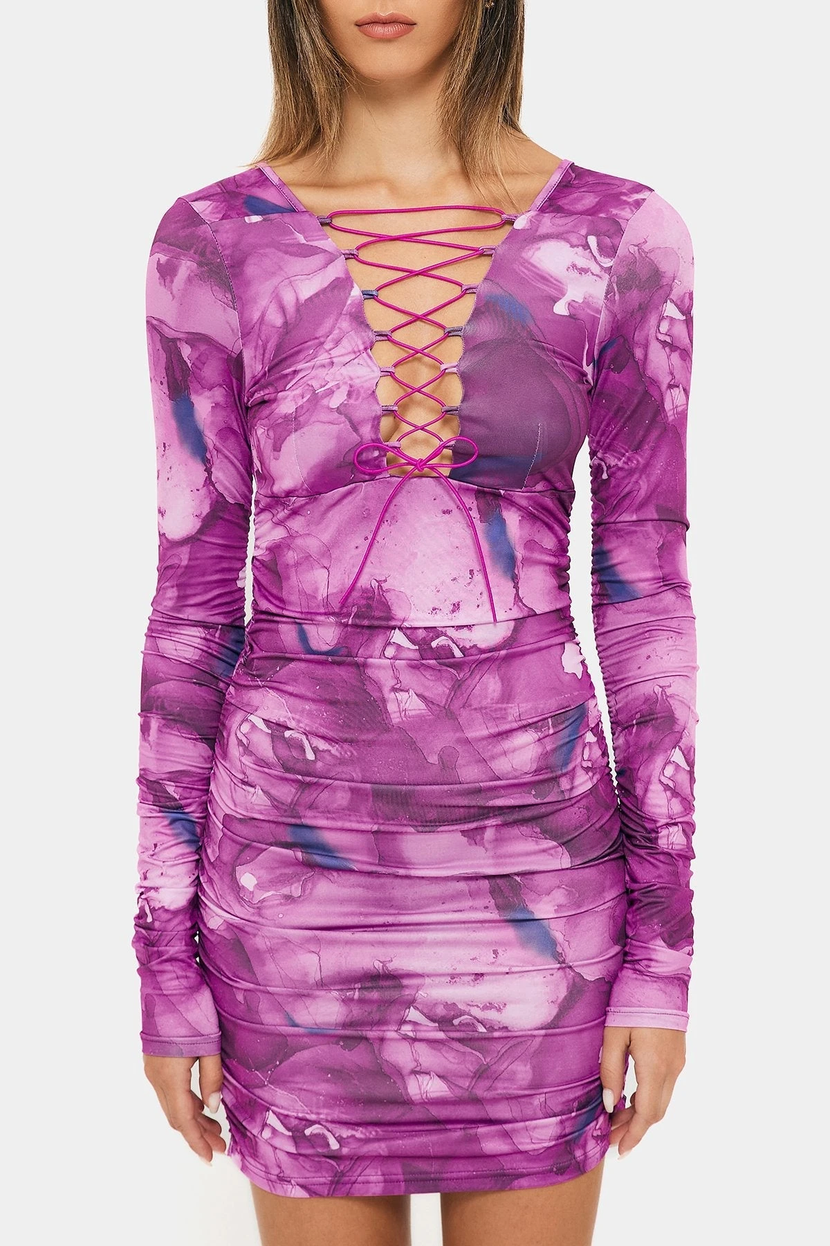 Solado Abstract Print Lace Up Long Sleeve Mini Dress 6 Solado Abstract Print Lace Up Long Sleeve Mini Dress - Image 6