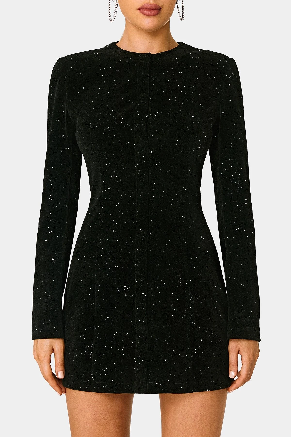 SOLADO Velvet Glitter Shoulder Pad Long Sleeve Mini Dress 6 SOLADO Velvet Glitter Shoulder Pad Long Sleeve Mini Dress - Image 6