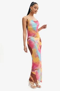 Alternative view of Solado Cowl Neck Abstract Print Mesh Maxi Dress Without Underwear