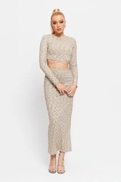 SOLADO Cross Tie Split Hem Long Sleeve Maxi Dress
