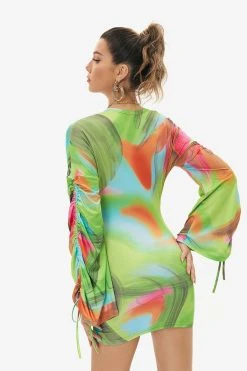 Alternative view of Solado Abstract Print Plunge Neck Drawstring Ruched Mini Dress