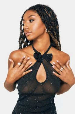 Alternative view of SOLADO Lurex Mesh Crisscross Halter Neck Backless Mini Dress Without Panty