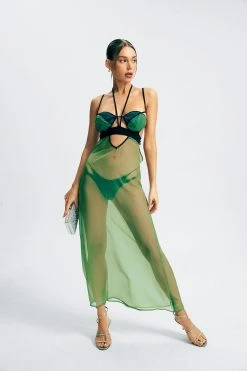 SOLADO Mesh Halter Neck Tie Backless Midi Dress Without Panty