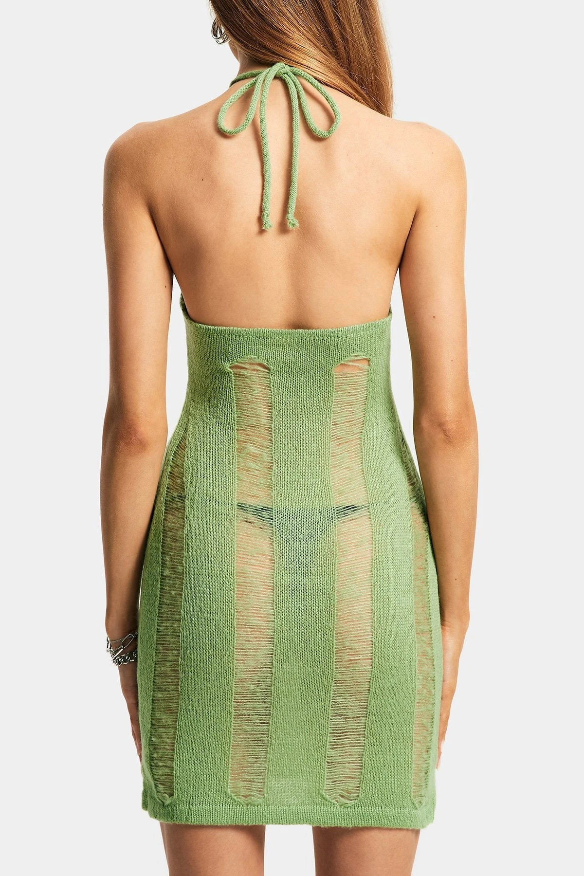 Solado Halter Neck Ripped Open Back Sweater Mini Dress Without Thong 7 Solado Halter Neck Ripped Open Back Sweater Mini Dress Without Thong - Image 7