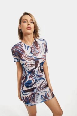 Alternative view of Solado Abstract Print Ruched Short Sleeve Mini Dress