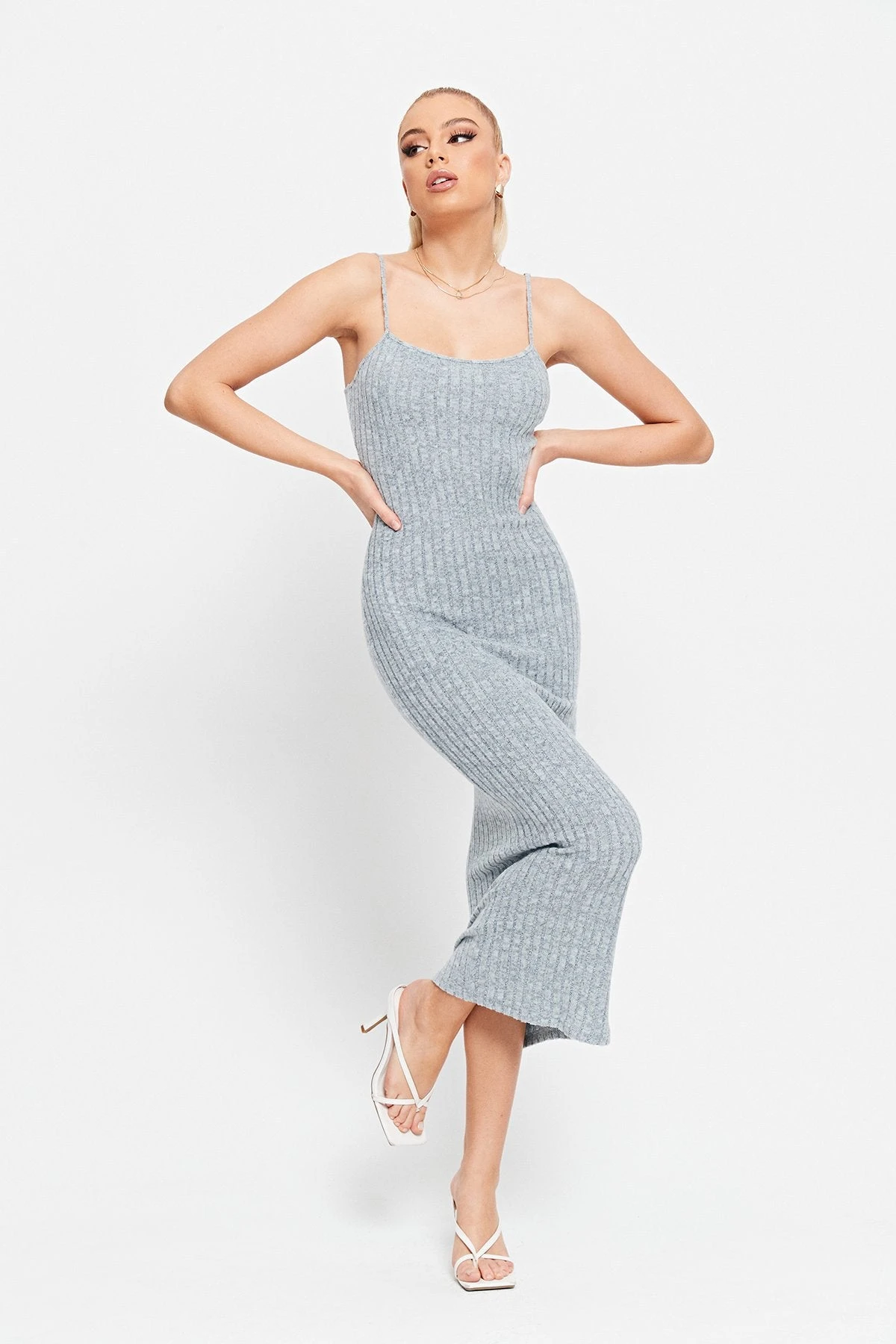 SOLADO Plunging Neck Stripe Knitted Mermaid Midi Dress 2 SOLADO Plunging Neck Stripe Knitted Mermaid Midi Dress - Image 2