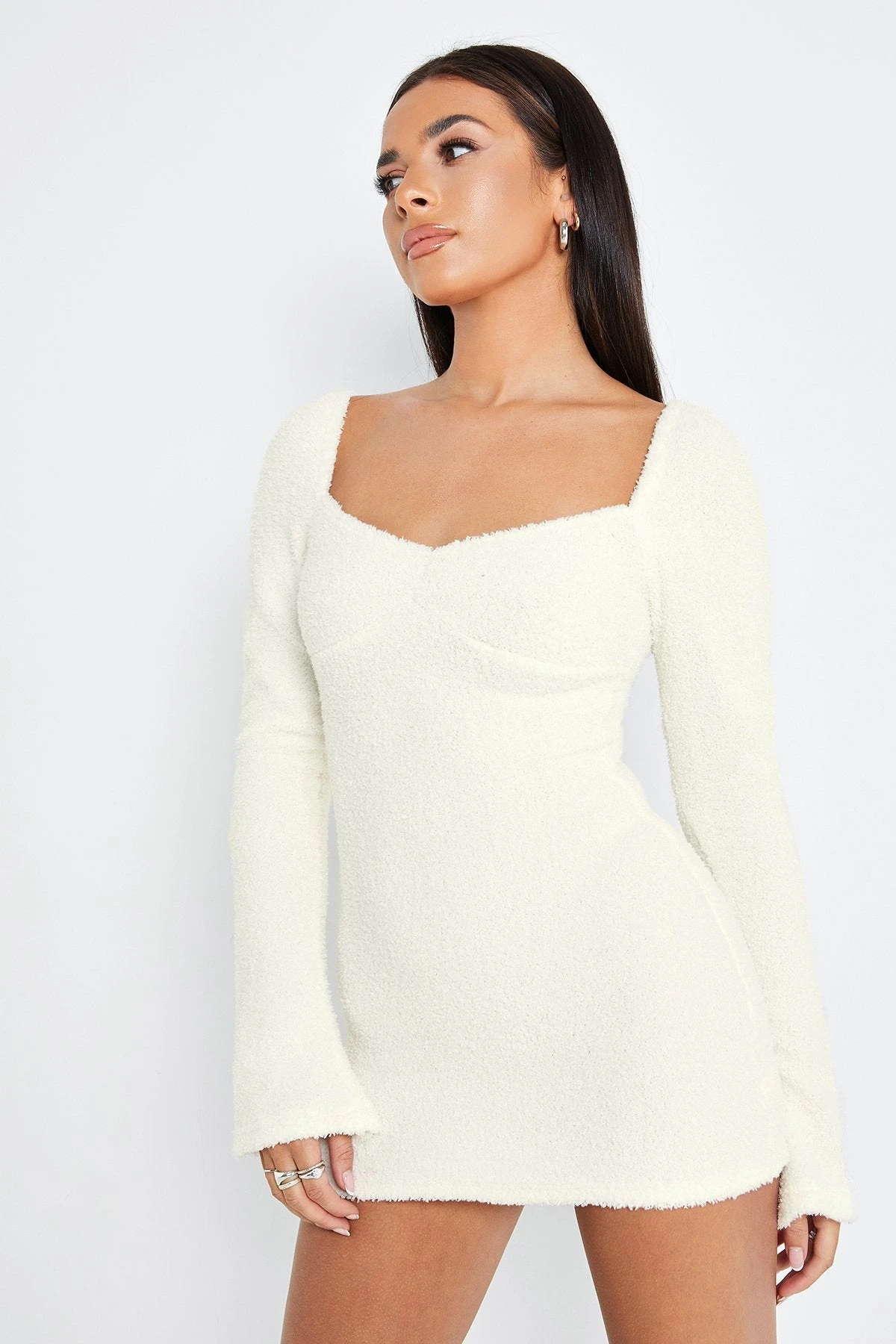 SOLADO Square Neck Fluffy Cut Out Long Sleeve Mini Dress 2 SOLADO Square Neck Fluffy Cut Out Long Sleeve Mini Dress - Image 2