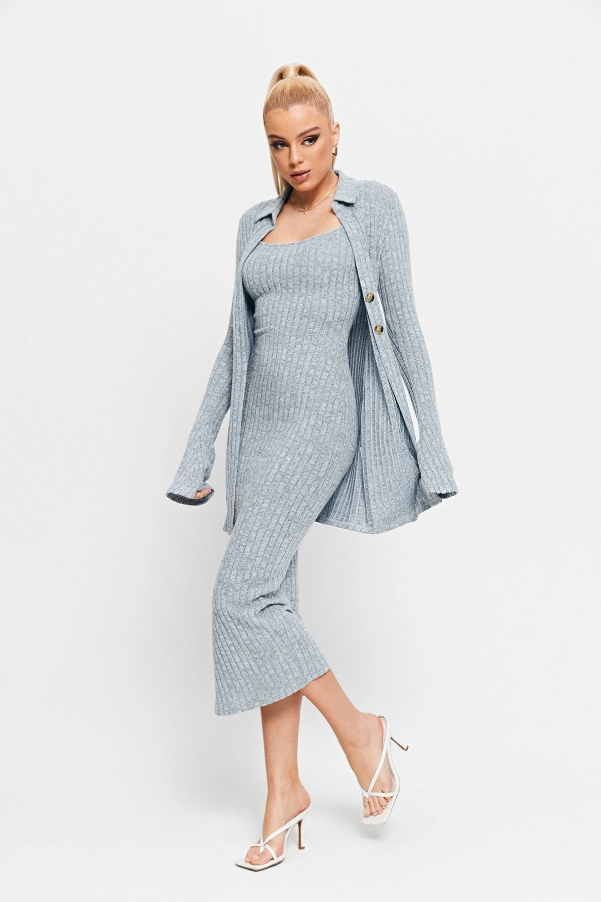 SOLADO Plunging Neck Stripe Knitted Mermaid Midi Dress 6 SOLADO Plunging Neck Stripe Knitted Mermaid Midi Dress - Image 6