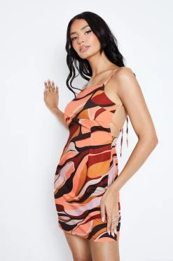 Solado Abstract Print Colorblock Tie Back Mini Dress